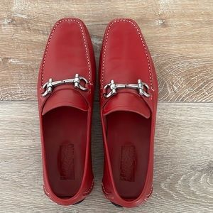Mens Red Salvatore Ferragamo Leather Loafers Size 12